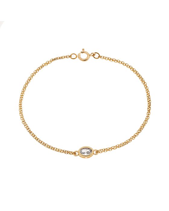 Βραχιόλι Selena Silver 925 Gold Plated, οβάλ με διάφανο ζιργκόν SSR2794-1GD