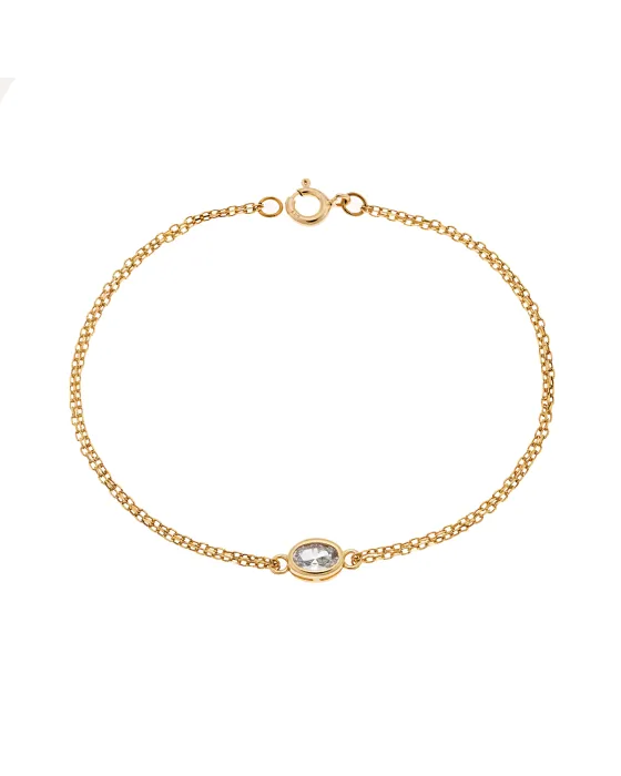Βραχιόλι Selena Silver 925 Gold Plated, οβάλ με διάφανο ζιργκόν SSR2794-1GD