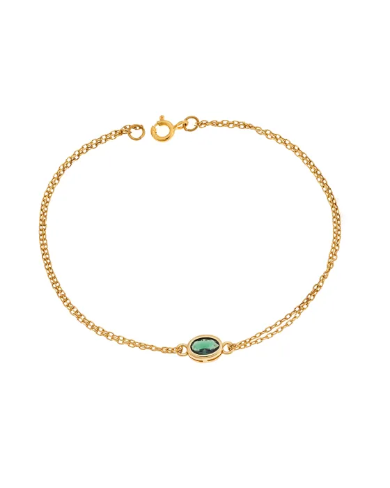 Βραχιόλι Selena Silver 925 Gold Plated, οβάλ με πράσινο ζιργκόν SSR2794-6GD