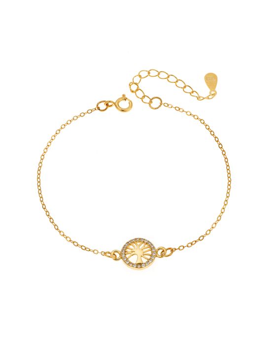 Βραχιόλι Selena Silver 925, επιχρυσωμένο δέντρο της ζωής με λευκά ζιργκόν SSR2809GD