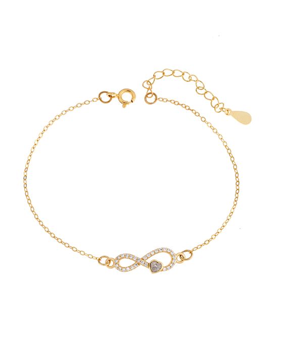 Βραχιόλι Selena Silver 925, επιχρυσωμένο άπειρο καρδιά με ζιργκόν πέτρες SSR2829GD