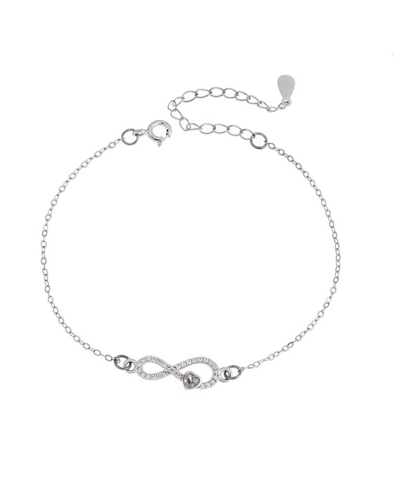 Βραχιόλι Selena Silver 925, επιπλατινωμένο άπειρο καρδιά με ζιργκόν πέτρες SSR2829SR