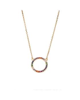 Κολιέ Selena επιχρυσωμένο ασήμι 925, κύκλος με πολύχρωμες πέτρες SSR2862-1GD - 