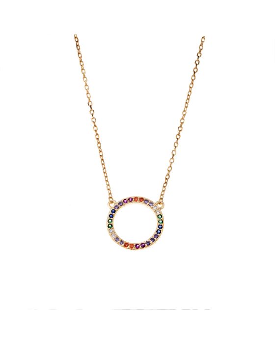 Κολιέ Selena επιχρυσωμένο ασήμι 925, κύκλος με πολύχρωμες πέτρες SSR2862-1GD
