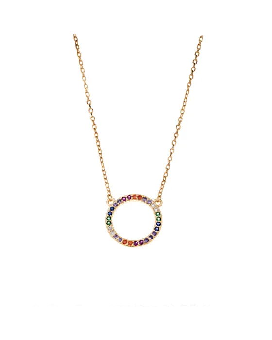 Κολιέ Selena επιχρυσωμένο ασήμι 925, κύκλος με πολύχρωμες πέτρες SSR2862-1GD