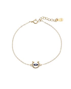 Βραχιόλι Selena Silver 925 Gold Plated, Ματάκι με σμάλτο και πέταλο με ζιργκόν SSR3052GBL