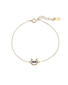 Βραχιόλι Selena Silver 925 Gold Plated, Ματάκι με σμάλτο και πέταλο με ζιργκόν SSR3052GBL