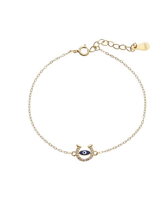 Βραχιόλι Selena Silver 925 Gold Plated, Ματάκι με σμάλτο και πέταλο με ζιργκόν SSR3052GBL