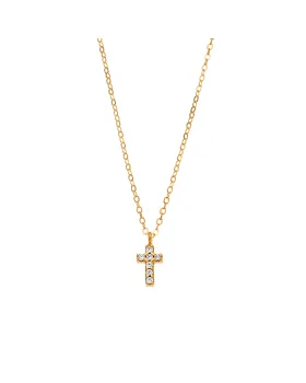 Κολιέ Selena επιχρυσωμένο ασήμι 925, σταυρουδάκι διπλής όψης με γαλάζια και λευκά ζιργκόν SSR3087GLB - 