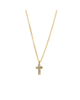 Κολιέ Selena επιχρυσωμένο ασήμι 925, σταυρουδάκι διπλής όψης με γαλάζια και λευκά ζιργκόν SSR3087GLB