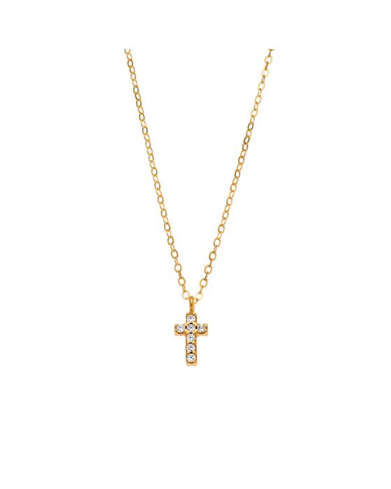 Κολιέ Selena επιχρυσωμένο ασήμι 925, σταυρουδάκι διπλής όψης με τυρκουάζ και λευκά ζιργκόν SSR3087GT - 