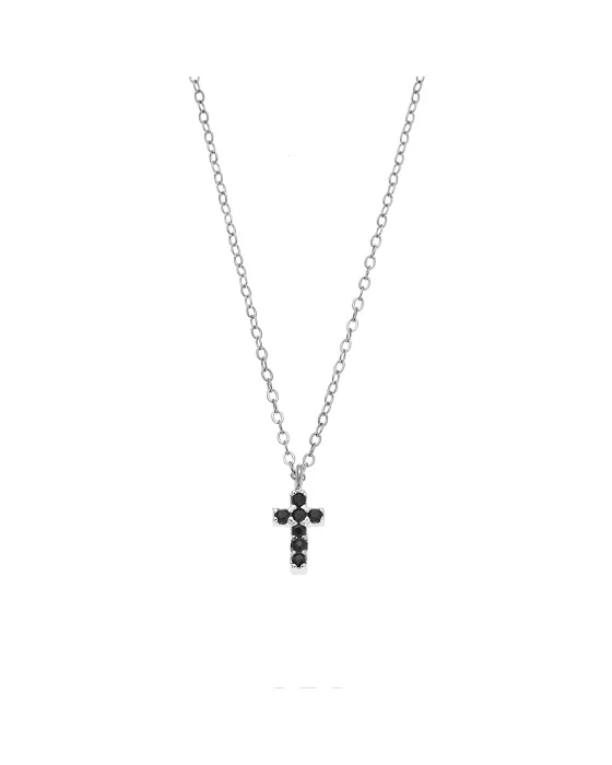 Selena necklace, 925 silver, double-sided cross with black and white zircons SSR3087SBK, Silver / Zircon, Black / Silver