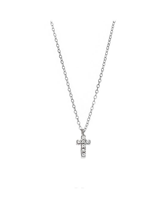 Κολιέ Selena ασήμι 925, σταυρουδάκι διπλής όψης με πράσινα και λευκά ζιργκόν SSR3087SGN - 