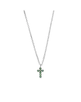 Κολιέ Selena ασήμι 925, σταυρουδάκι διπλής όψης με πράσινα και λευκά ζιργκόν SSR3087SGN