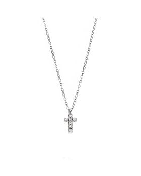 Κολιέ Selena ασήμι 925, σταυρουδάκι διπλής όψης με τυρκουάζ και λευκά ζιργκόν SSR3087ST - 