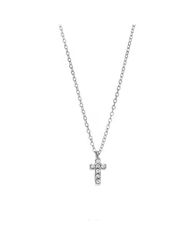 Κολιέ Selena ασήμι 925, σταυρουδάκι διπλής όψης με τυρκουάζ και λευκά ζιργκόν SSR3087ST - 
