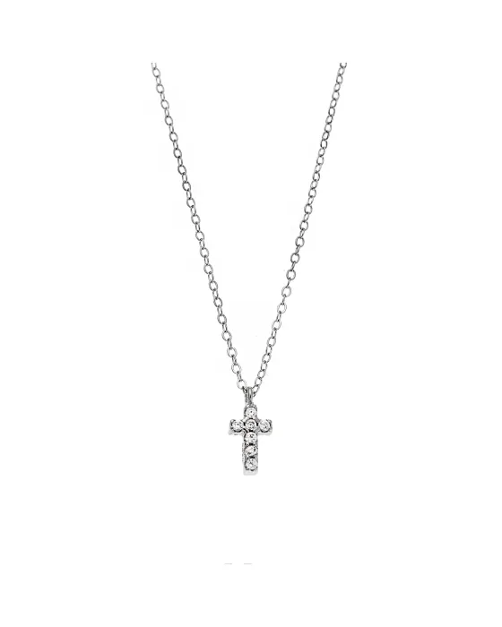 Κολιέ Selena ασήμι 925, σταυρουδάκι διπλής όψης με τυρκουάζ και λευκά ζιργκόν SSR3087ST - 