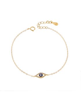 Βραχιόλι Selena Silver 925 Gold Plated, Ματάκι μπλε με ζιργκόν SSR3091GBL