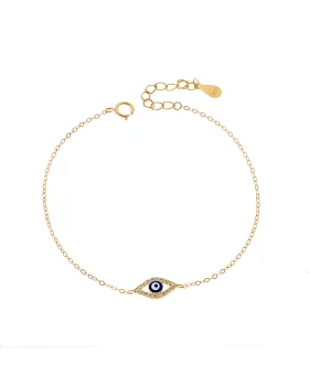 Βραχιόλι Selena Silver 925 Gold Plated, Ματάκι μπλε με ζιργκόν SSR3091GBL