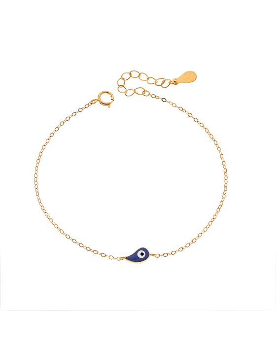 Βραχιόλι Selena Silver 925 Gold Plated, ματάκι με μπλε σμάλτο SSR3095GBL