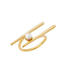 Δαχτυλίδι Selena κίτρινο επιχρυσωμένο ασήμι 925, με πέρλα SSR3242GD