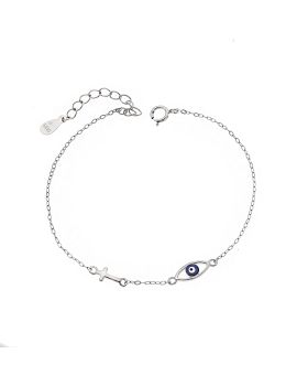 Βραχιόλι Selena Silver 925, Μάτι με σμάλτο και σταυρουδάκι SSR3304SR