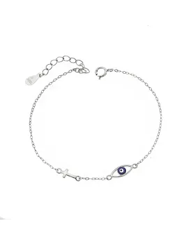 Βραχιόλι Selena Silver 925, Μάτι με σμάλτο και σταυρουδάκι SSR3304SR - 