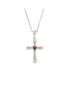 Μοτίφ Selena από ασήμι 925, σταυρουδάκι με φούξια καρδούλα και λευκά ζιργκόν SSR3363SF