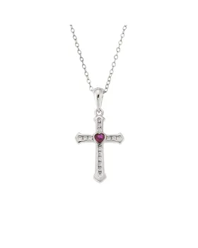Μοτίφ Selena από ασήμι 925, σταυρουδάκι με φούξια καρδούλα και λευκά ζιργκόν SSR3363SF