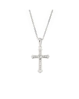 Μοτίφ Selena από ασήμι 925, σταυρουδάκι με καρδούλα και λευκά ζιργκόν SSR3363SR