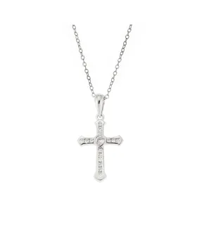 Μοτίφ Selena από ασήμι 925, σταυρουδάκι με καρδούλα και λευκά ζιργκόν SSR3363SR