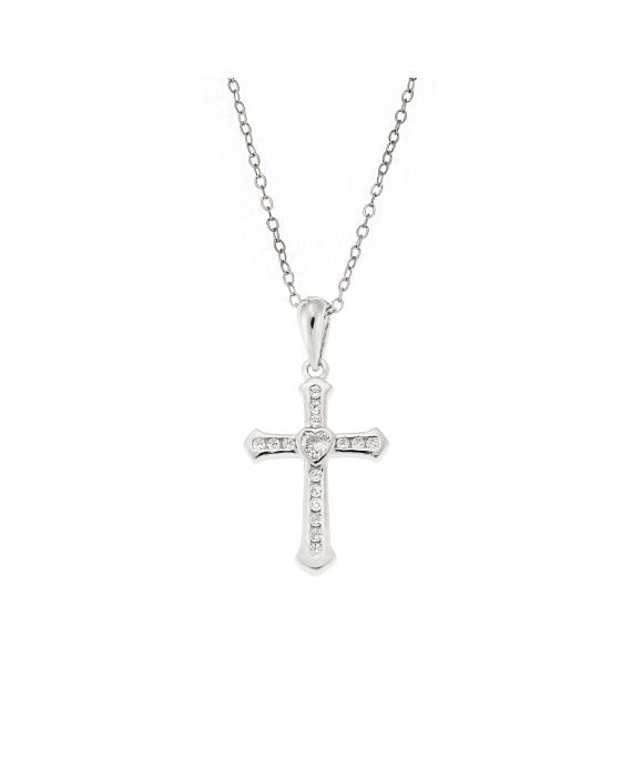 Μοτίφ Selena από ασήμι 925, σταυρουδάκι με καρδούλα και λευκά ζιργκόν SSR3363SR