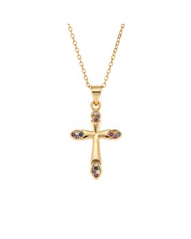 Μοτίφ Selena από επιχρυσωμένο ασήμι 925, σταυρουδάκι με πολύχρωμα  ζιργκόν SSR3366GMU