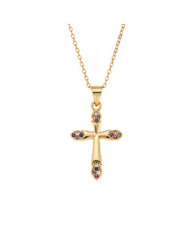 Μοτίφ Selena από επιχρυσωμένο ασήμι 925, σταυρουδάκι με πολύχρωμα  ζιργκόν SSR3366GMU