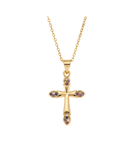 Μοτίφ Selena από επιχρυσωμένο ασήμι 925, σταυρουδάκι με πολύχρωμα  ζιργκόν SSR3366GMU