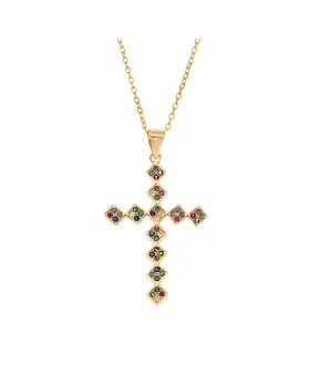 Μοτίφ Selena από επιχρυσωμένο ασήμι 925, σταυρός με πολύχρωμα ζιργκόν SSR3368GMU