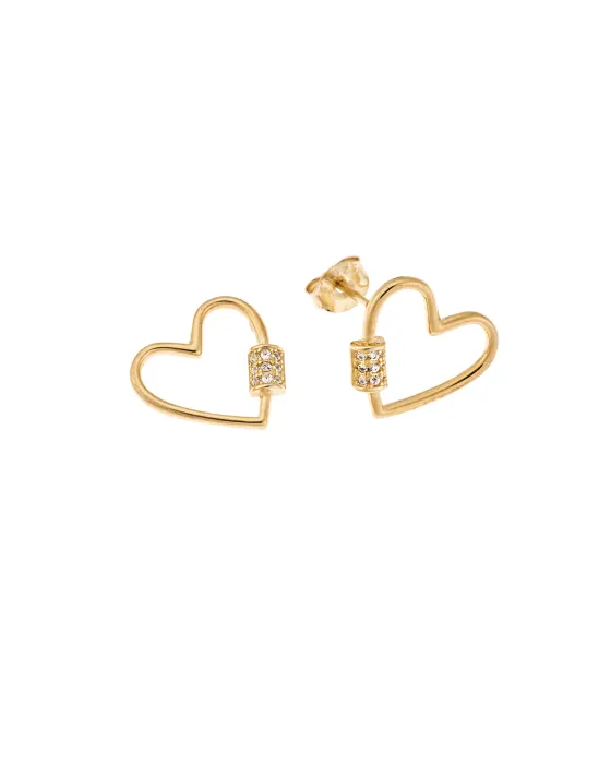Σκουλαρίκια Selena επιχρυσωμένο ασήμι 925, κρεμαστή καρδιά με λευκά ζιργκόν SSR3428GD