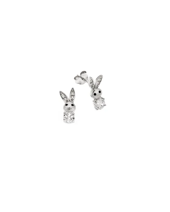 Selena earrings silver 925, bunny with white zircons SSR3561SR, Silver / Zircon, Silver