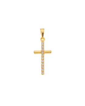 Μοτίφ Selena από Επιχρυσωμένο ασήμι 925, σταυρός με λευκά ζιργκόν SSR3693GD
