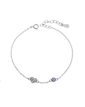 Βραχιόλι Selena Silver 925, Μάτι με μπλε σμάλτο και καρδιά με ζιργκόν SSR3723SBL