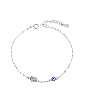 Βραχιόλι Selena Silver 925, Μάτι με μπλε σμάλτο και καρδιά με ζιργκόν SSR3723SBL