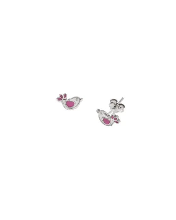 Selena earrings made of 925 silver, with white-pink bird SSR3742SPK, Enamel / Silver, Pink / Silver / White