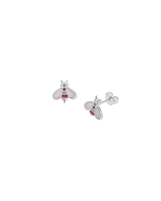 Selena earrings made of 925 silver, with white-red-blue bee SSR3746-3SR, Enamel / Silver, Light Blue / Red / Silver