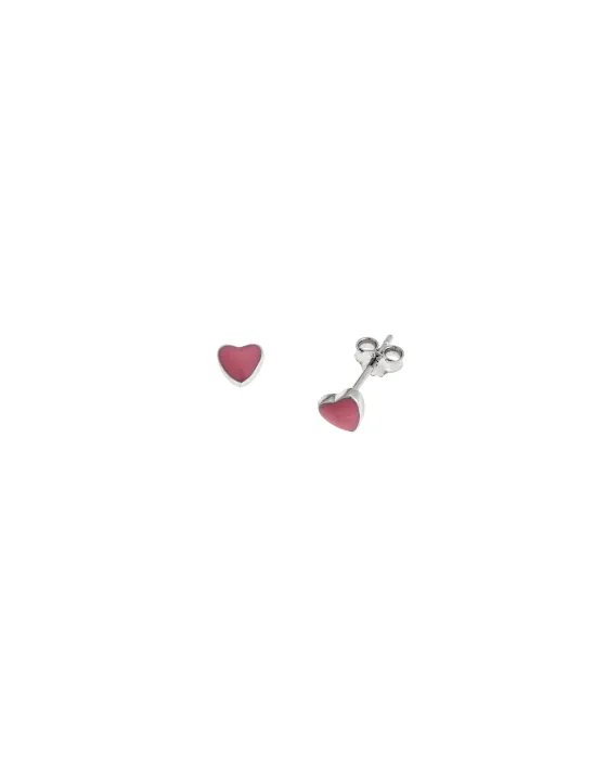 Selena earrings made of 925 silver, with pink heart SSR3866SR, Enamel / Silver, Pink / Silver