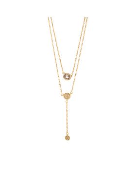 Κολιέ Selena από επιχρυσωμένο ασήμι 925, διπλή αλυσίδα με κύκλους και λευκά ζιργκόν SSR3925GD