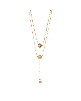 Κολιέ Selena από επιχρυσωμένο ασήμι 925, διπλή αλυσίδα με κύκλους και λευκά ζιργκόν SSR3925GD