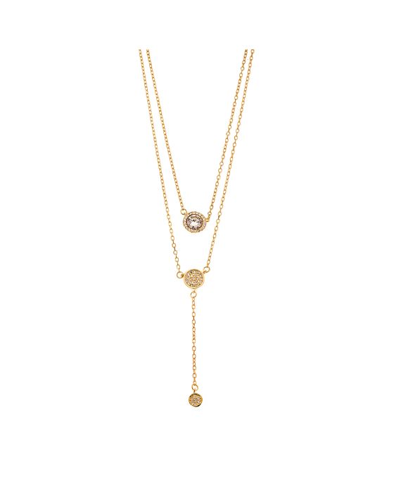 Κολιέ Selena από επιχρυσωμένο ασήμι 925, διπλή αλυσίδα με κύκλους και λευκά ζιργκόν SSR3925GD