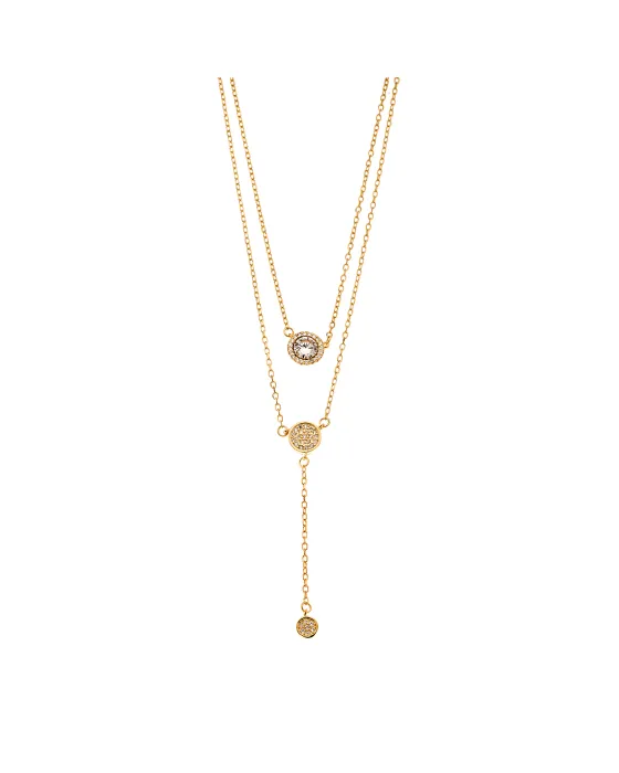 Selena necklace made of gold-plated 925 silver, double chain with circles and white zircons SSR3925GD, Silver / Zircon, Gold