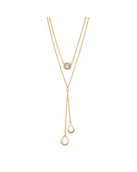 Κολιέ Selena από επιχρυσωμένο ασήμι 925, διπλή αλυσίδα με λευκά ζιργκόν και κρεμαστά δάκρυα SSR3926GD