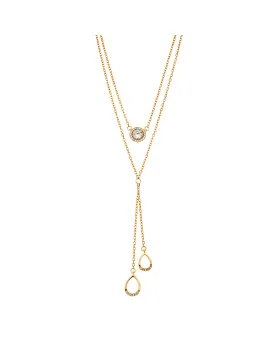 Κολιέ Selena από επιχρυσωμένο ασήμι 925, διπλή αλυσίδα με λευκά ζιργκόν και κρεμαστά δάκρυα SSR3926GD